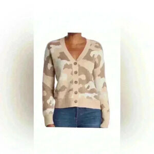 Lucky Brand brown camo button cardigan sweater size small v neck